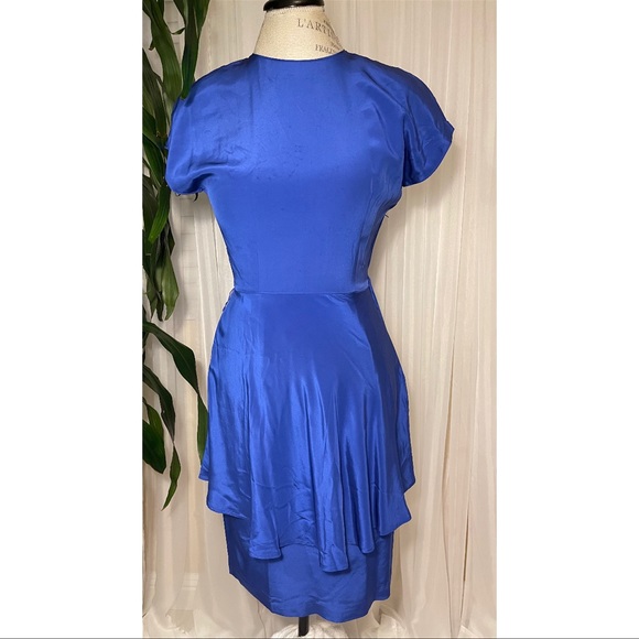 Silk Studio For Petites Dresses & Skirts - Vintage 1980s 100% Silk Cobalt Blue Peplum Short Sleeve Dress Size 8